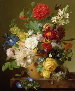 Nature morte de fleurs sur un rebord de marbre, 1800-01